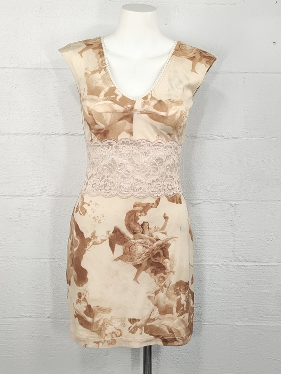 XOXO Dresses & Skirts - XOXO Vintage Y2K Cream and Brown Printed Lace Waist Mini Dress